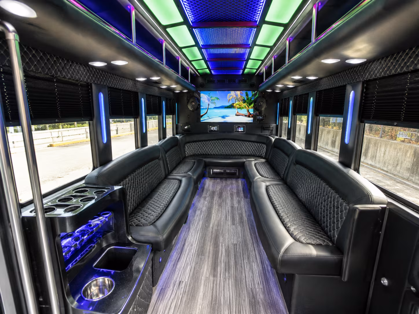 jupiter 18 passenger party bus inside